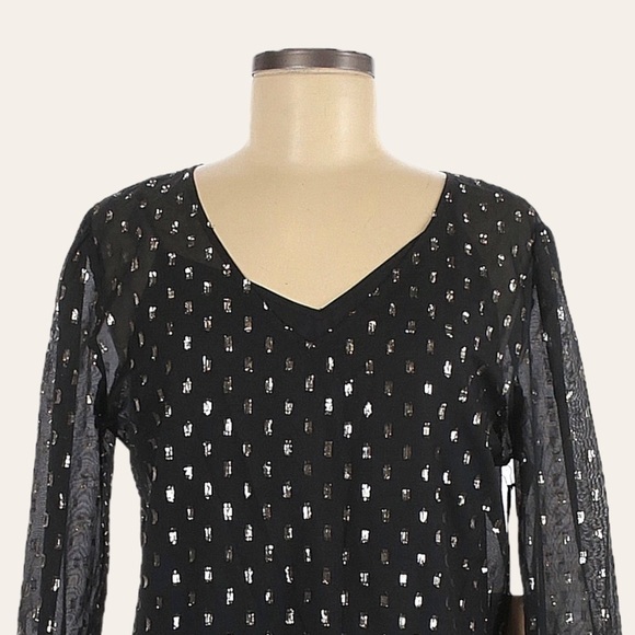 Halogen Nordstrom Gold Clipdot Sheer Sleeve Peplum Ruffle Blouse Size M NWT - Picture 3 of 10